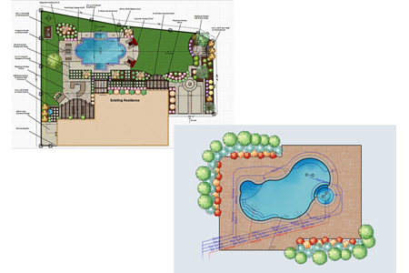 3D drawing of pool and large deck